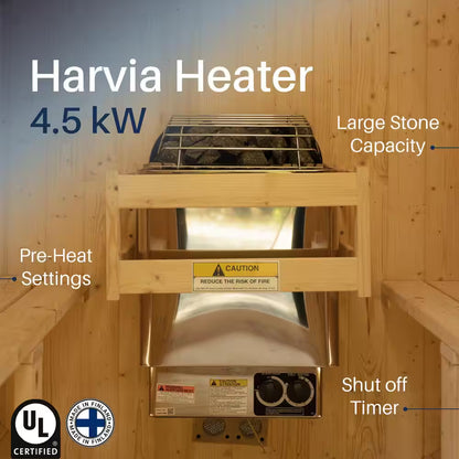 3-Person Capacity Outdoor White Finland Pine Wet/Dry Traditional Barrel Sauna with Black Accents