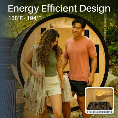 3-Person Capacity Outdoor White Finland Pine Wet/Dry Traditional Barrel Sauna with Black Accents